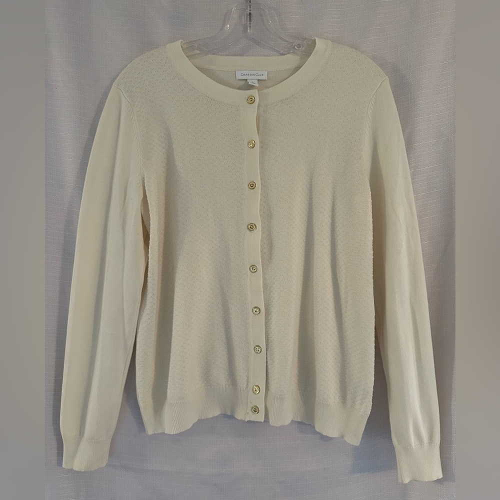 Charter Club Women’s Ivory Cardigan Sweater, size L